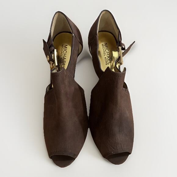 Michael Kors Greenwich open-toe heels 8.5 Suede 4.5” Heel .5” Platform - Picture 3 of 8